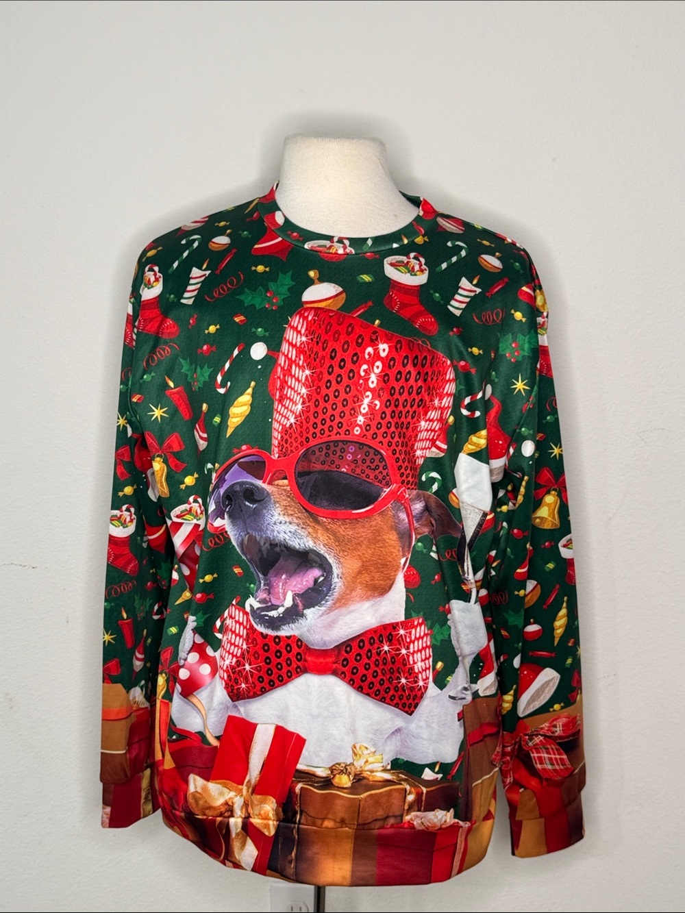 Ugly Christmas shirt Jack Russell Terrier dressed up as a party animal XL NWOT